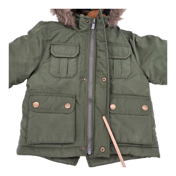 Carters Parka Jacket 18M Sherpa Lined Hooded Olive Green Faux Fur Trim NWT - Picture 3 of 15